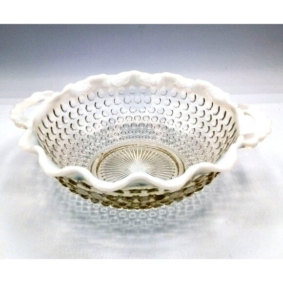 Hobnail Moonstone Ruffled Serving Bowl Dish Milk Rim Candy Depression Glass 6.5" - Picture 3 of 16